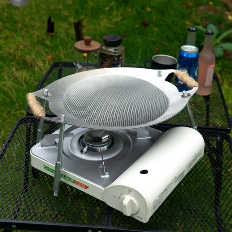 NOBANA Outdoor BBQ Pan Camping Stainless Steel Frying Pan, Style: BBQ Pan+Stand+BBQ Net+Hemp Rope Eurekaonline