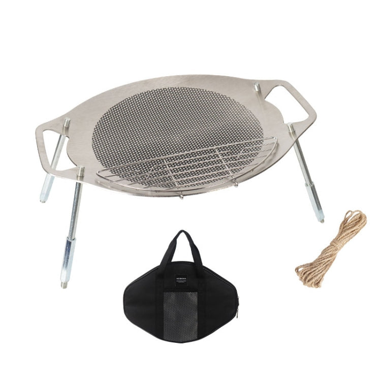 NOBANA Outdoor BBQ Pan Camping Stainless Steel Frying Pan, Style: BBQ Pan+Stand+BBQ Net+Hemp Rope Eurekaonline