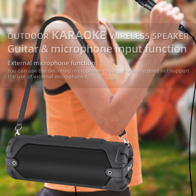 New Rixing NR-6013M Bluetooth 5.0 Portable Outdoor Karaoke Wireless Bluetooth Speaker with Microphone & Shoulder Strap(Black) Eurekaonline