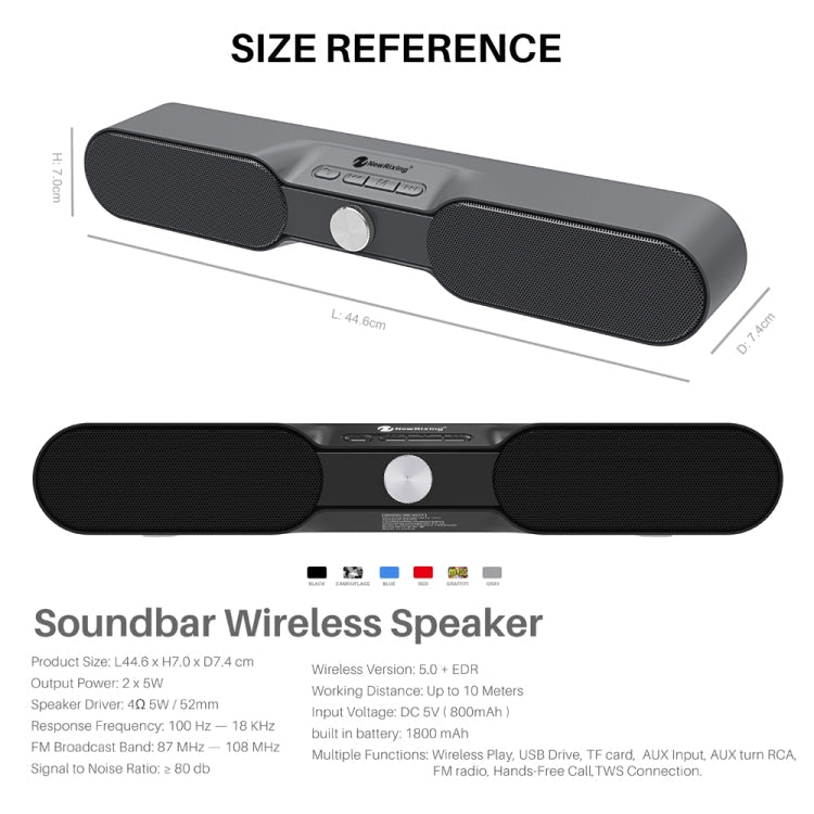New Rixing NR4017 Portable 10W Stereo Surround Soundbar Bluetooth Speaker with Microphone(Music Melody) Eurekaonline