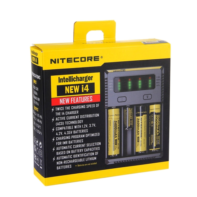 Nitecore NEW i4 Intelligent Digi Smart Charger with LED Indicator for 14500, 16340 (RCR123), 18650, 22650, 26650, Ni-MH and Ni-Cd (AA, AAA) Battery Eurekaonline