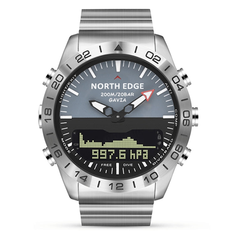 North Edge GAVIA Men Outdoor Sport 50m Waterproof Smart Digital Watch Diving Watch, Support Barometer & Pedometer(Silver) Eurekaonline