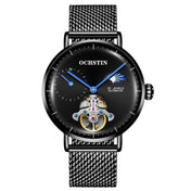 OCHSTIN 6121 Flywheel Mechanical Watch Fashion Hollow Full Automatic Mechanical Watch Business Men Watch Stainless Steel Watch  Waterproof Watch(Black) Eurekaonline