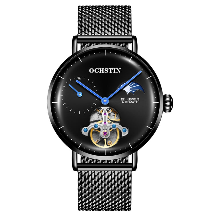 OCHSTIN 6121 Flywheel Mechanical Watch Fashion Hollow Full Automatic Mechanical Watch Business Men Watch Stainless Steel Watch  Waterproof Watch(Black) Eurekaonline