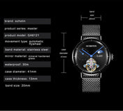 OCHSTIN 6121 Flywheel Mechanical Watch Fashion Hollow Full Automatic Mechanical Watch Business Men Watch Stainless Steel Watch  Waterproof Watch(Silver Black) Eurekaonline
