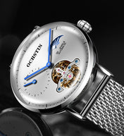 OCHSTIN 6121 Flywheel Mechanical Watch Fashion Hollow Full Automatic Mechanical Watch Business Men Watch Stainless Steel Watch  Waterproof Watch(White) Eurekaonline
