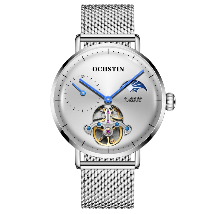 OCHSTIN 6121 Flywheel Mechanical Watch Fashion Hollow Full Automatic Mechanical Watch Business Men Watch Stainless Steel Watch  Waterproof Watch(White) Eurekaonline