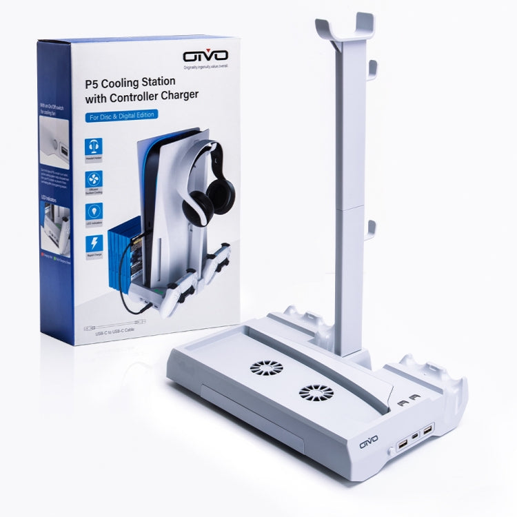 OIVO IV-P5249 Dual-Charge Cooling Base Bracket Disc Storage Rack With Earphone Bracket Suitable For PS5(White) Eurekaonline