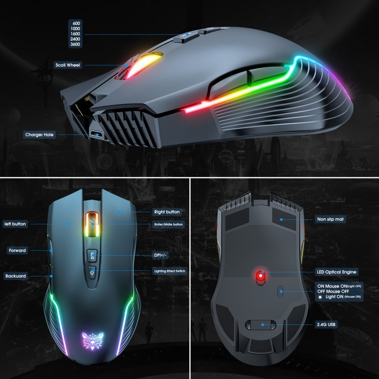 ONIKUMA CW905 2.4G RGB Lighting Wireless Mouse(Black) Eurekaonline