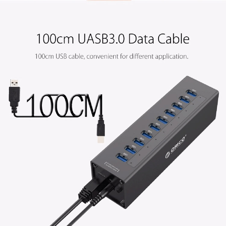 ORICO A3H10 Aluminum High Speed 10 Ports USB 3.0 HUB with Power Adapter for Laptops(Black) Eurekaonline