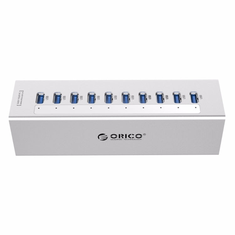 ORICO A3H10 Aluminum High Speed 10 Ports USB 3.0 HUB with Power Adapter for Laptops(Silver) Eurekaonline
