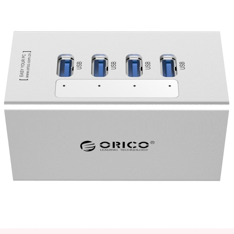 ORICO A3H4 Aluminum High Speed 4 Ports USB 3.0 HUB with 12V/2.5A Power Supply for Laptops(Silver) Eurekaonline