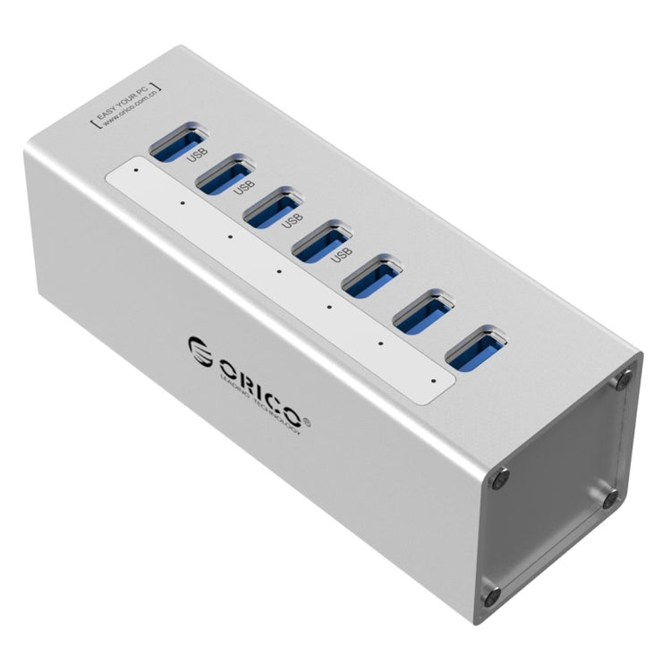 ORICO A3H7 Aluminum High Speed 7 Ports USB 3.0 HUB with 12V/2.5A Power Supply for Laptops(Silver) Eurekaonline