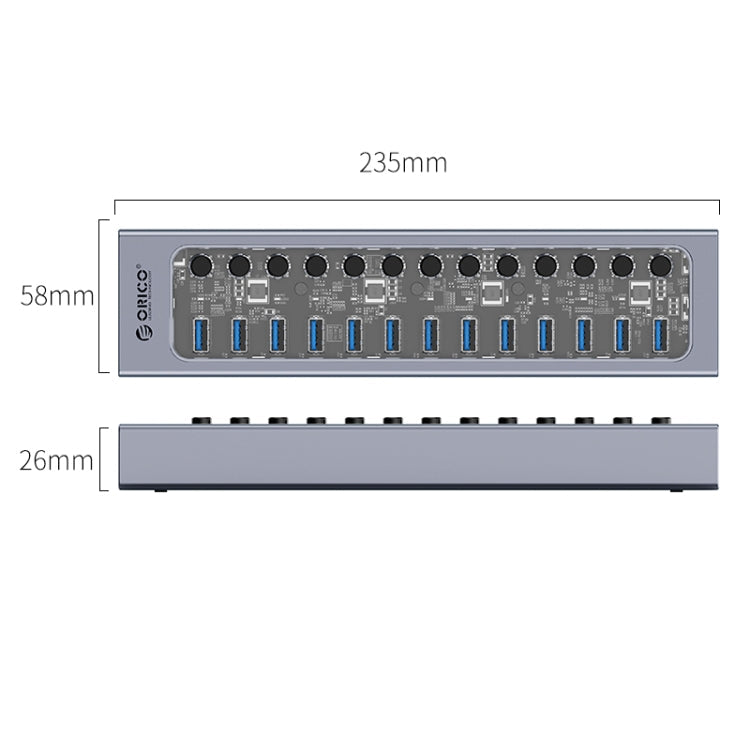 ORICO AT2U3-13AB-GY-BP 13 Ports USB 3.0 HUB with Individual Switches & Blue LED Indicator, EU Plug Eurekaonline