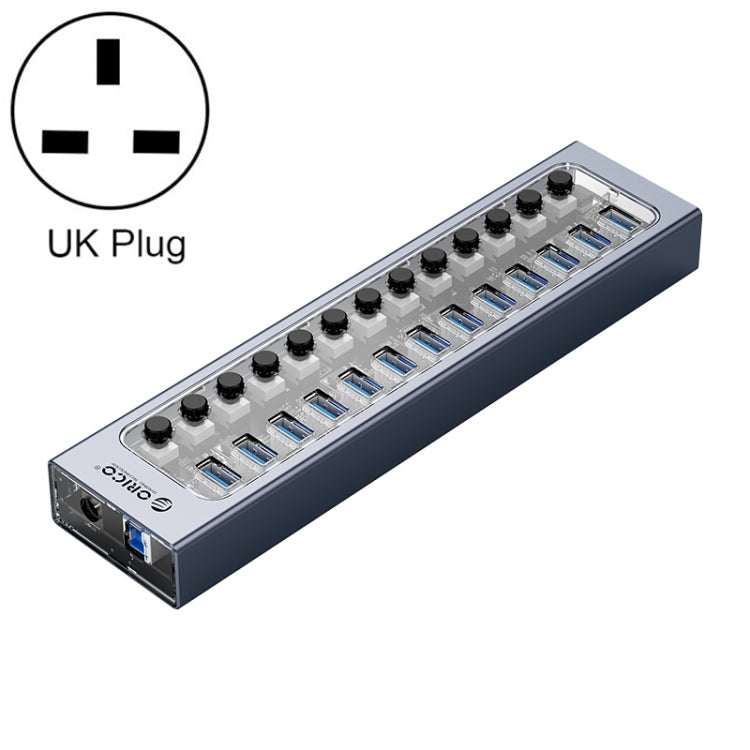 ORICO AT2U3-13AB-GY-BP 13 Ports USB 3.0 HUB with Individual Switches & Blue LED Indicator, UK Plug Eurekaonline