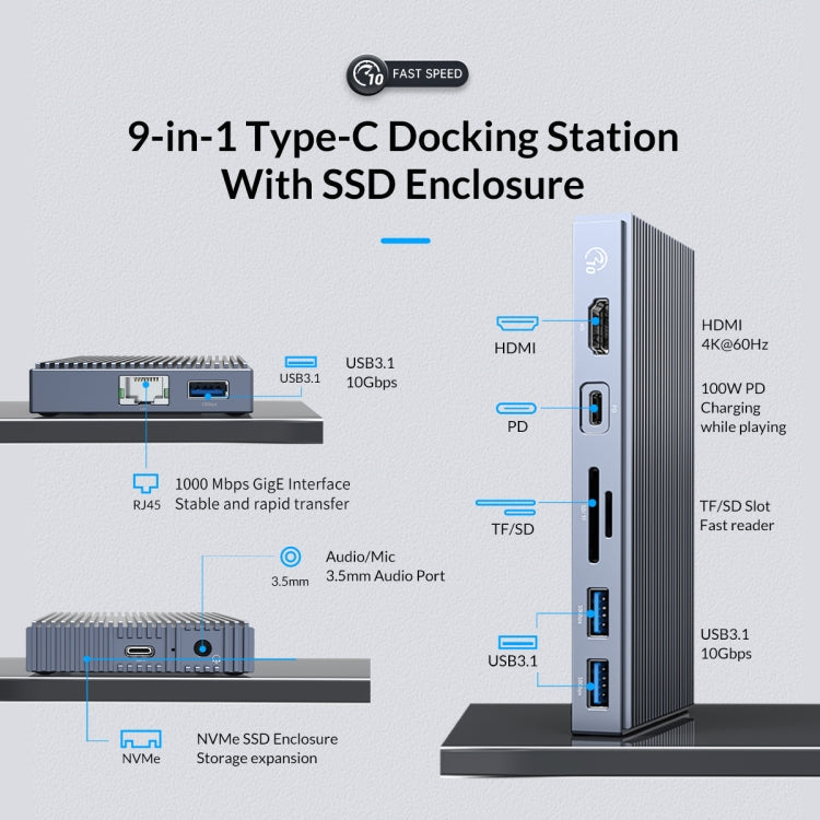  USB-C Multifunctional Docking Station(Grey) Eurekaonline