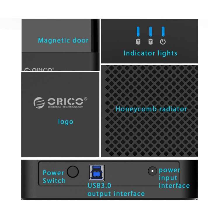 ORICO DS200U3 3.5 inch 2 Bay Magnetic-type USB 3.0 Hard Drive Enclosure with Blue LED Indicator(Black) Eurekaonline