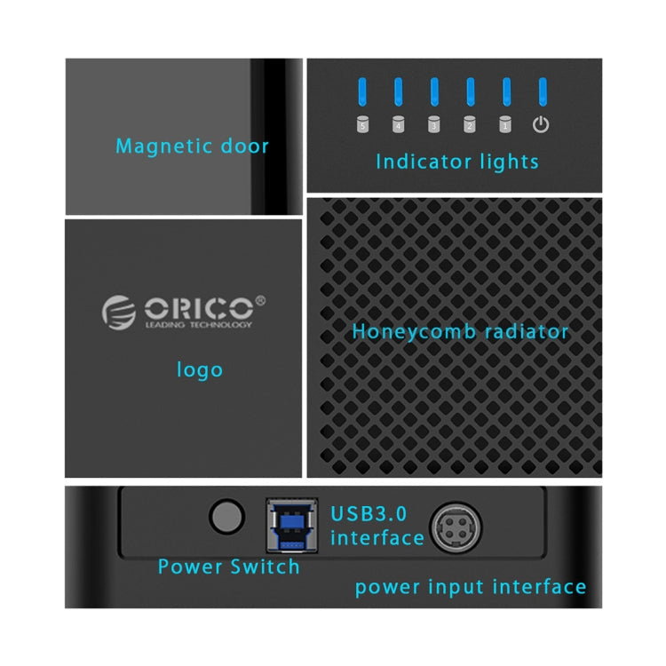 ORICO DS500U3 3.5 inch 5 Bay Magnetic-type USB 3.0 Hard Drive Enclosure with Blue LED Indicator Eurekaonline