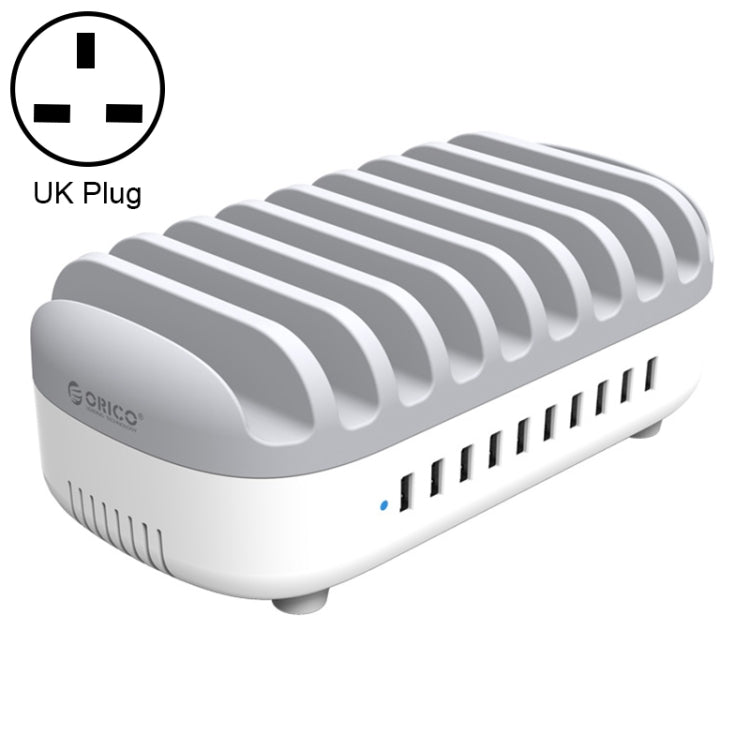 ORICO DUK-10P-DX 120W 5V 2.4A 10 Ports USB Charging Station, UK Plug(White) Eurekaonline