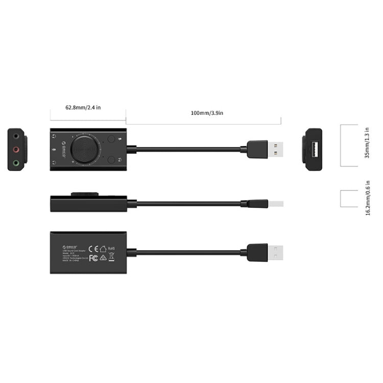 ORICO SC2 Multi-function USB External Driver-free Sound Card with 2 x Headset Ports & 1 x Microphone Port & Volume Adjustment (Black) Eurekaonline