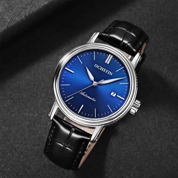 Ochstin 2024 Automatic Mechanical Watch Men Waterproof Calendar Leather Business Mechanical Men Watch(Blue) Eurekaonline