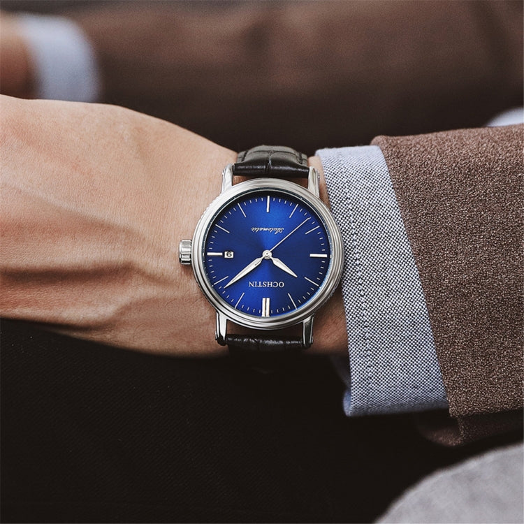 Ochstin 2024 Automatic Mechanical Watch Men Waterproof Calendar Leather Business Mechanical Men Watch(Blue) Eurekaonline