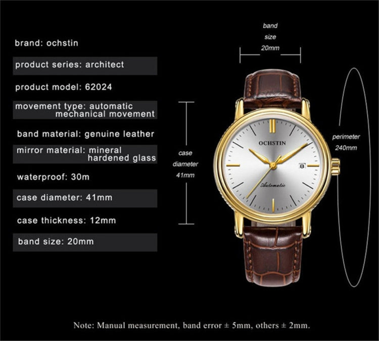 Ochstin 2024 Automatic Mechanical Watch Men Waterproof Calendar Leather Business Mechanical Men Watch(Coffee) Eurekaonline