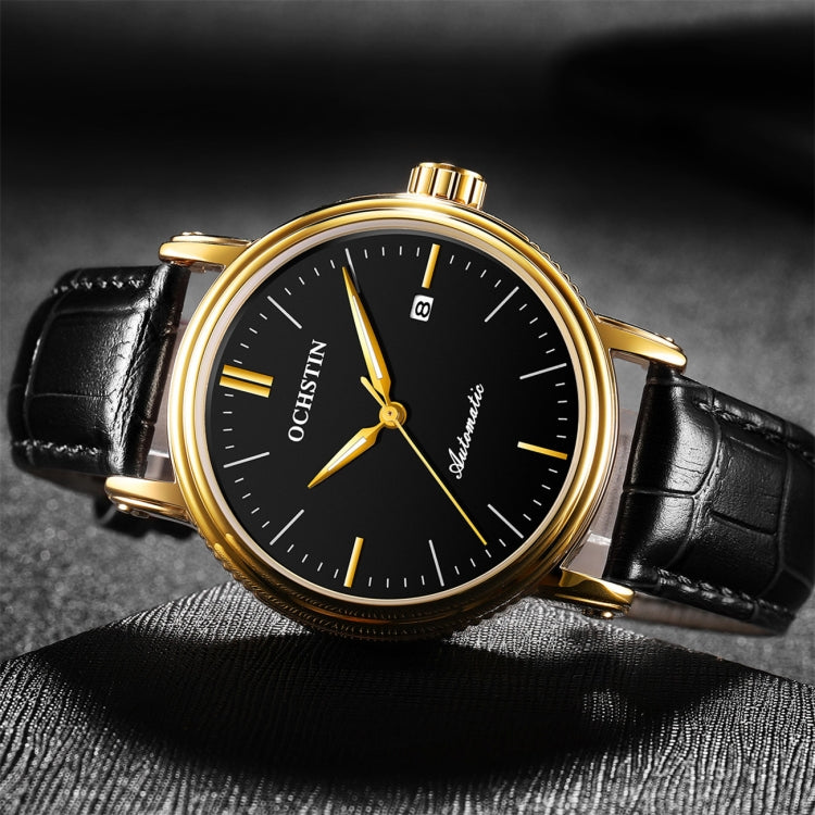 Ochstin 2024 Automatic Mechanical Watch Men Waterproof Calendar Leather Business Mechanical Men Watch(Golden Black) Eurekaonline