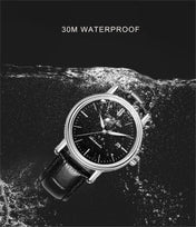 Ochstin 2024 Automatic Mechanical Watch Men Waterproof Calendar Leather Business Mechanical Men Watch(Golden Black) Eurekaonline