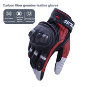 One Pair Genuine Leather Motorcycle Gloves with Carbon Fiber Hard Knuckle Touch Screen, Size:L(Black) Eurekaonline