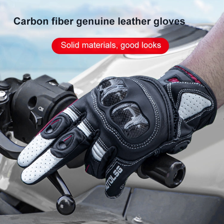 One Pair Genuine Leather Motorcycle Gloves with Carbon Fiber Hard Knuckle Touch Screen, Size:L(Black) Eurekaonline