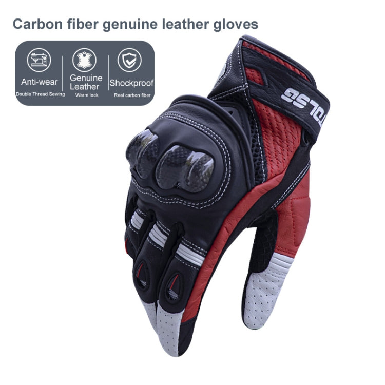 One Pair Genuine Leather Motorcycle Gloves with Carbon Fiber Hard Knuckle Touch Screen, Size:XL(Black) Eurekaonline