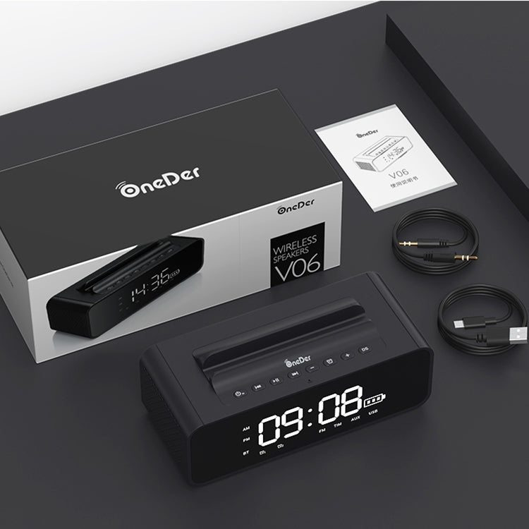 Oneder V06 Smart Sound Box Wireless Bluetooth Speaker, LED Screen Alarm Clock, Support Hands-free & FM & TF Card & AUX & USB Drive (Black) Eurekaonline