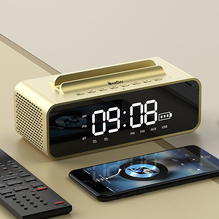 Oneder V06 Smart Sound Box Wireless Bluetooth Speaker, LED Screen Alarm Clock, Support Hands-free & FM & TF Card & AUX & USB Drive (Gold) Eurekaonline