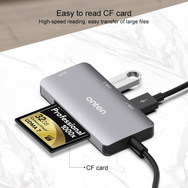 Onten 91882 5 In 1 USB3.0 x3 + SD + TF + CF Type-C / USB-C OTG Multi-function Card Reader Eurekaonline