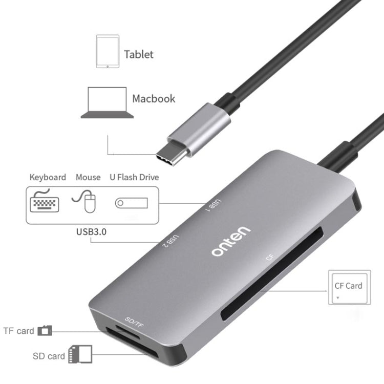 Onten 91882 5 In 1 USB3.0 x3 + SD + TF + CF Type-C / USB-C OTG Multi-function Card Reader Eurekaonline