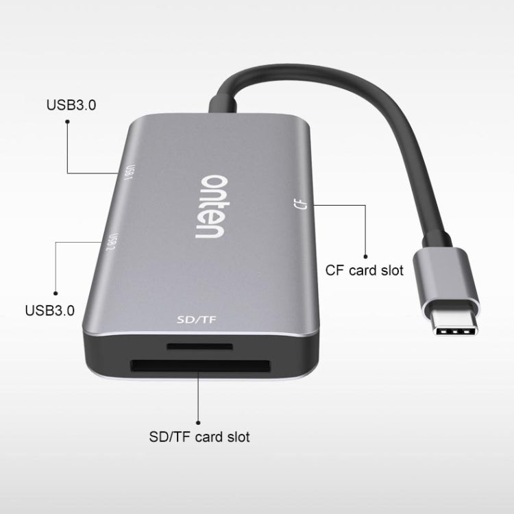 Onten 91882 5 In 1 USB3.0 x3 + SD + TF + CF Type-C / USB-C OTG Multi-function Card Reader Eurekaonline
