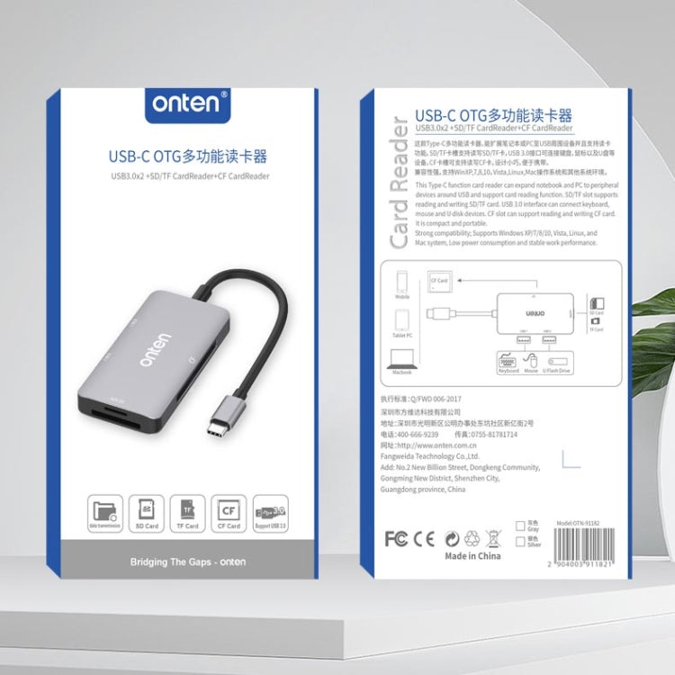 Onten 91882 5 In 1 USB3.0 x3 + SD + TF + CF Type-C / USB-C OTG Multi-function Card Reader Eurekaonline