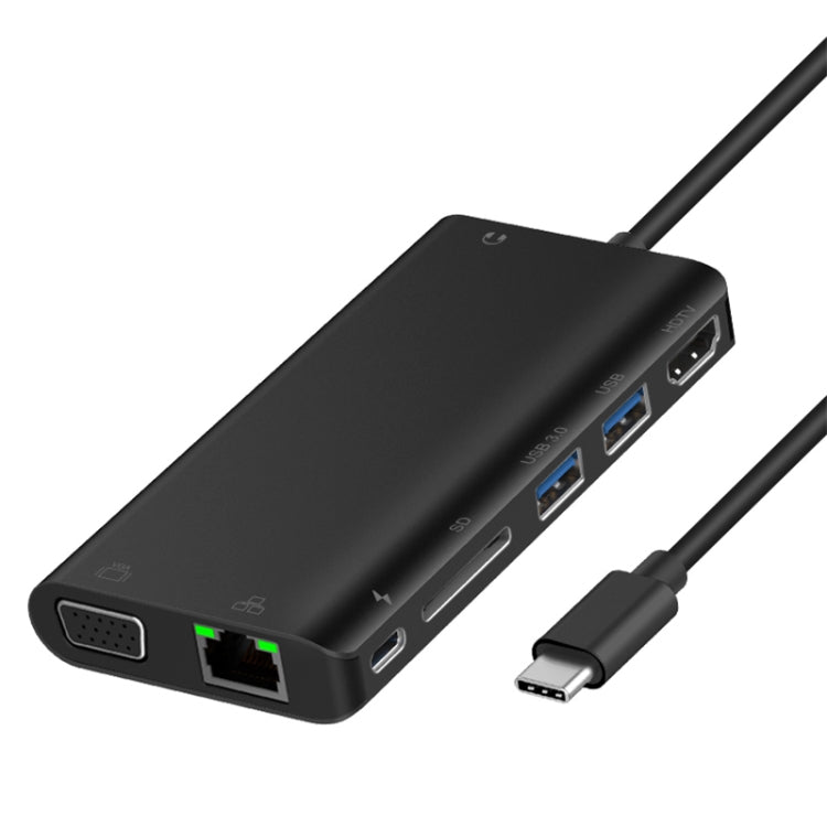 Onten 9591BD 8 in 1 USB-C / Type-C to PD USB-C / Type-C Charging + 100M Ethernet Port + Dual USB 3.0 + HDMI + VGA + SD Card Slot + 3.5mm AUX HUB (Black) Eurekaonline
