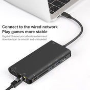 Onten 9591BD 8 in 1 USB-C / Type-C to PD USB-C / Type-C Charging + 100M Ethernet Port + Dual USB 3.0 + HDMI + VGA + SD Card Slot + 3.5mm AUX HUB (Black) Eurekaonline