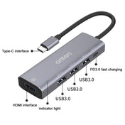 Onten OT-95123 5 in 1 Multifunctional Type-C + USB + HDMI Docking Station, Cable Length: 145mm(Silver) Eurekaonline