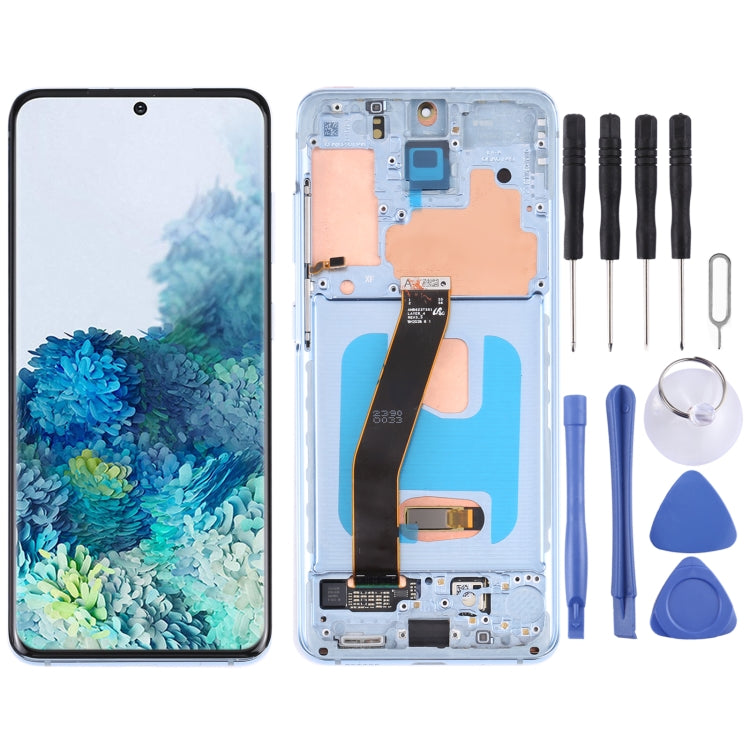 Original Dynamic AMOLED Material LCD Screen and Digitizer Full Assembly with Frame for Samsung Galaxy S20 4G SM-G980(Blue) Eurekaonline