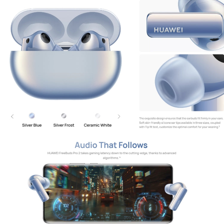 Original HUAWEI FreeBuds Pro 2 Wireless Bluetooth Headphones Active Noise Cancelling In-Ear Music Headphones(Silver) Eurekaonline