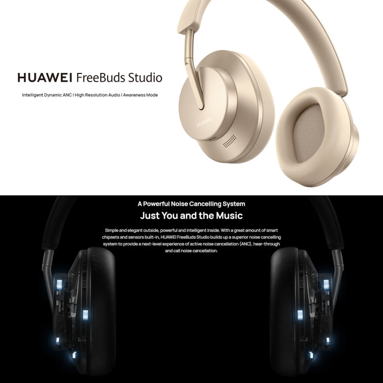 Original HUAWEI FreeBuds Studio Dynamic Noise Cancelling Bluetooth 5.2 Wireless Headset(Gold) Eurekaonline