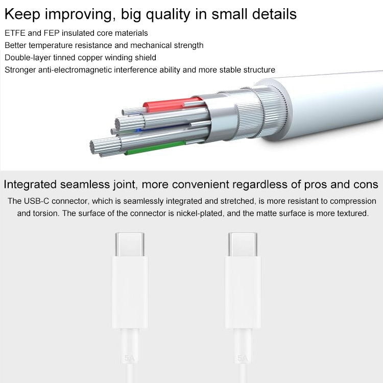 Original Huawei CP43 5A USB-C / Type-C to USB-C / Type-C Fast Charging Data Cable, Cable Length: 1m (White) Eurekaonline