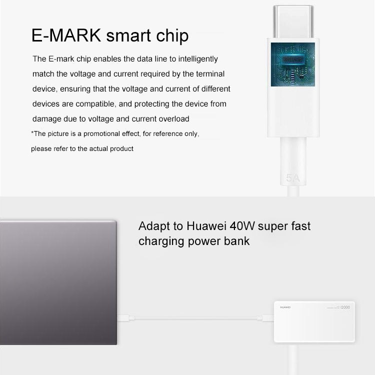 Original Huawei CP43 5A USB-C / Type-C to USB-C / Type-C Fast Charging Data Cable, Cable Length: 1m (White) Eurekaonline