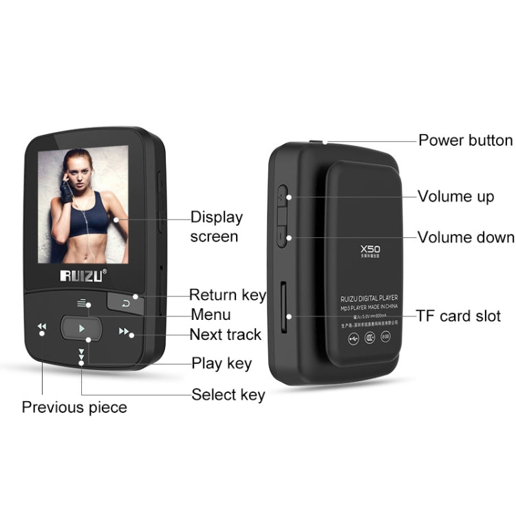 Original RUIZU X50 Sport Bluetooth MP3 Player 8gb Clip Mini with Screen Support FM,Recording,E-Book,Clock,Pedometer Eurekaonline