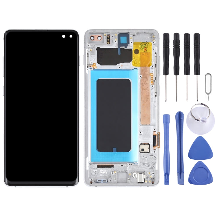 Original Super AMOLED LCD Screen for Samsung Galaxy S10+ Digitizer Full Assembly with Frame (Silver) Eurekaonline