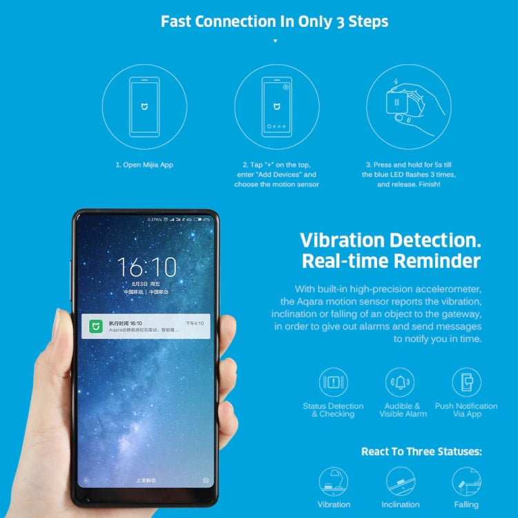 Original Xiaomi Youpin Aqara Zigbee Shock Sensor Mijia Aqara Smart Motion Sensor Vibration Detection Alarm Monitor for Xiaomi Smart Home Suite Devices (CA1001)(White) Eurekaonline