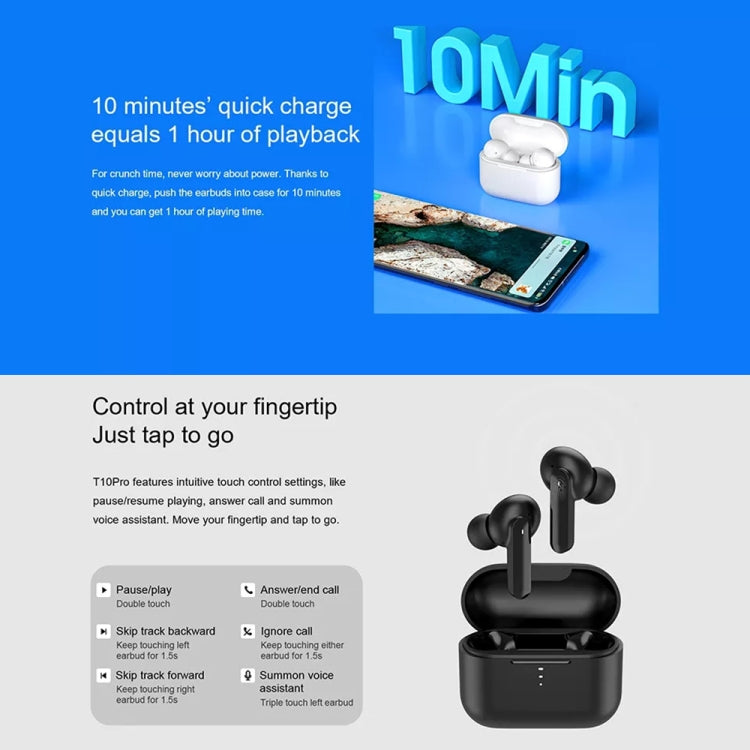 Original Xiaomi Youpin QCY T10 Pro Bluetooth 5.2 In-Ear HiFi Earphone Support Pop-up Pairing(Black) Eurekaonline